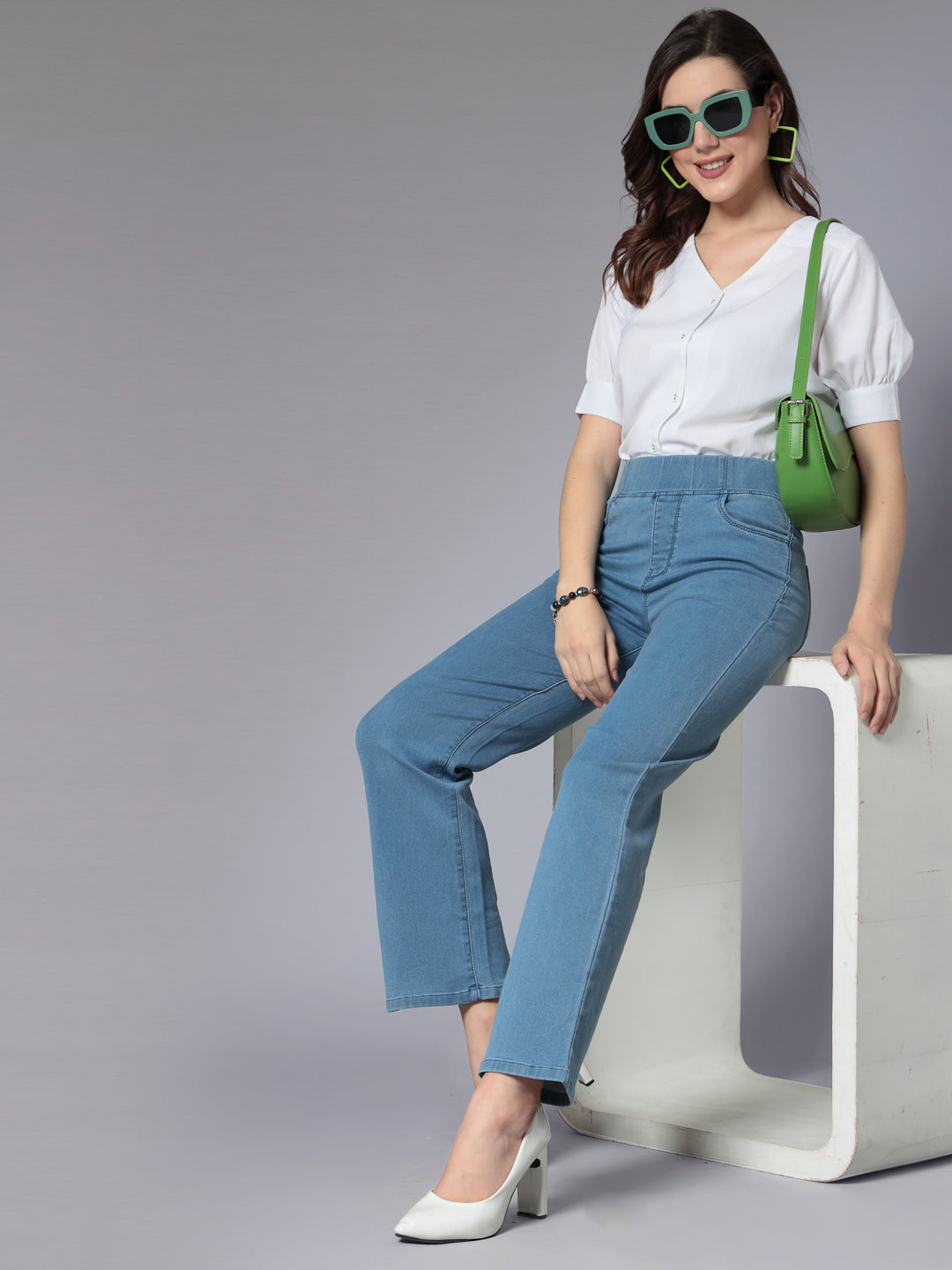 Style Quotient Women Solid White Polyester Smart Casual Shirt-Shirts-StyleQuotient