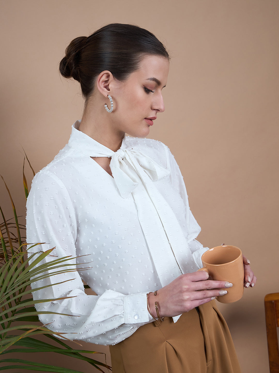 Noi Women White With Neck Tie-Up Top-Tops-StyleQuotient