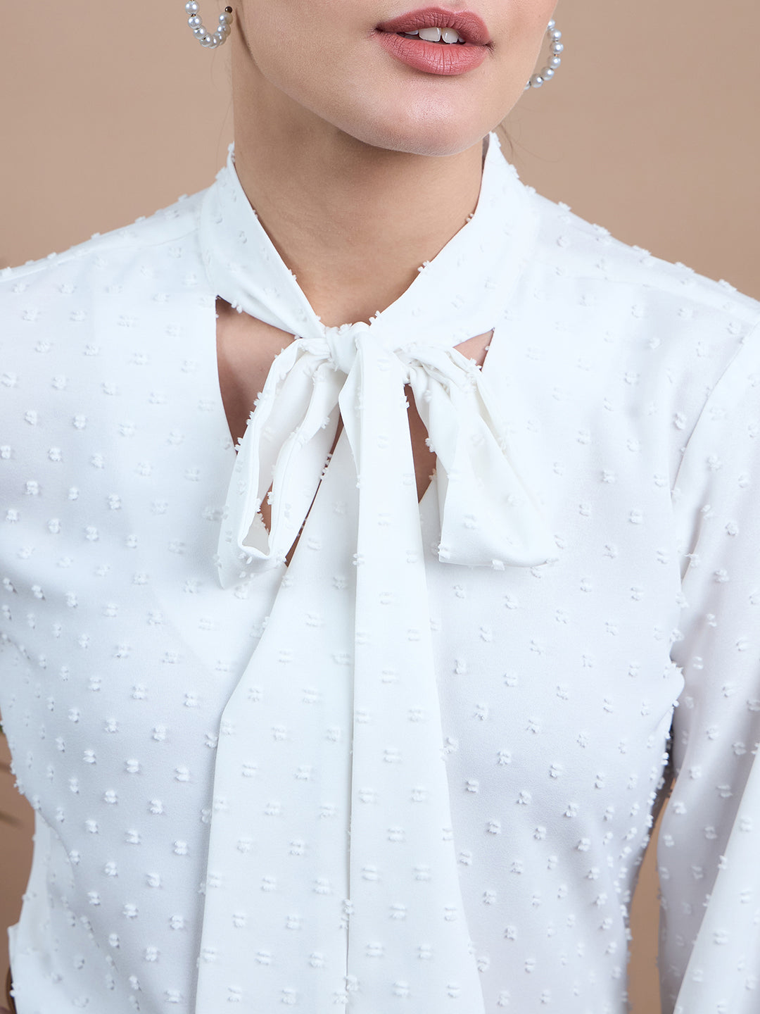 Noi Women White With Neck Tie-Up Top-Tops-StyleQuotient