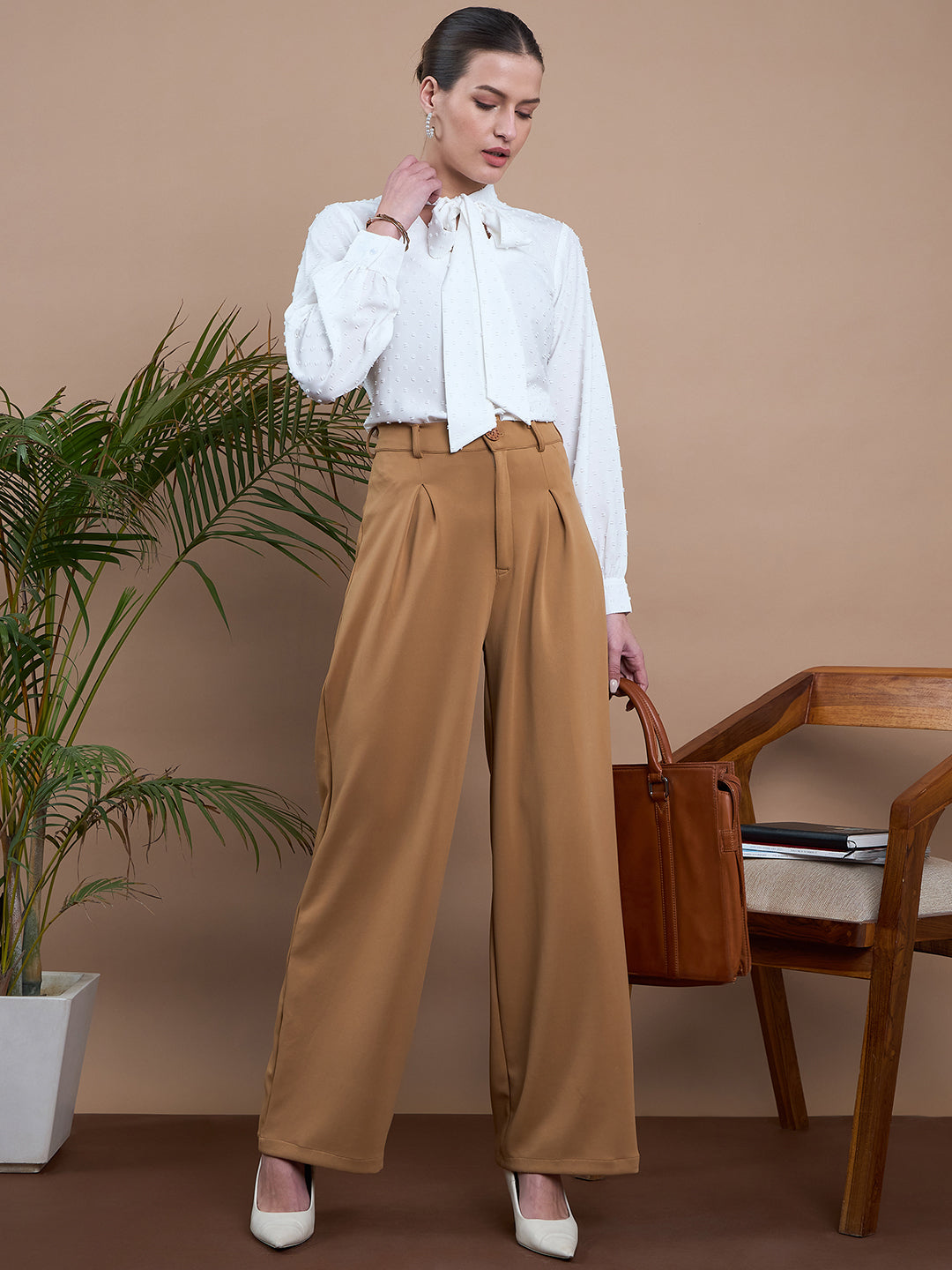 Noi Women White With Neck Tie-Up Top-Tops-StyleQuotient