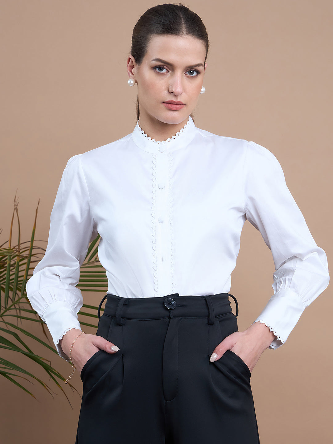 Noi Women White With Full Sleeves Formal Shirt-Shirts-StyleQuotient