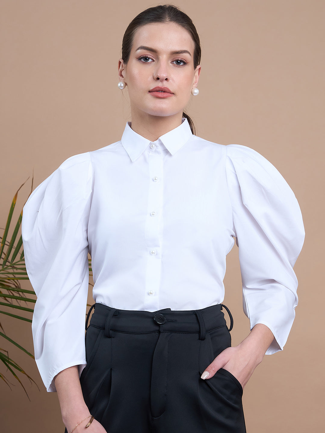 Noi Women White Solid With Full Sleeves Formal Shirt-Shirts-StyleQuotient