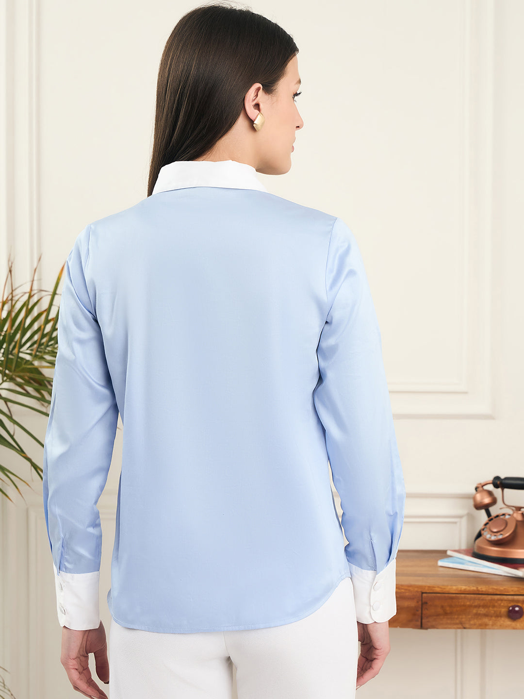 Noi Women Blue Colour Block With Full Sleeves Formal Shirt-Shirts-StyleQuotient