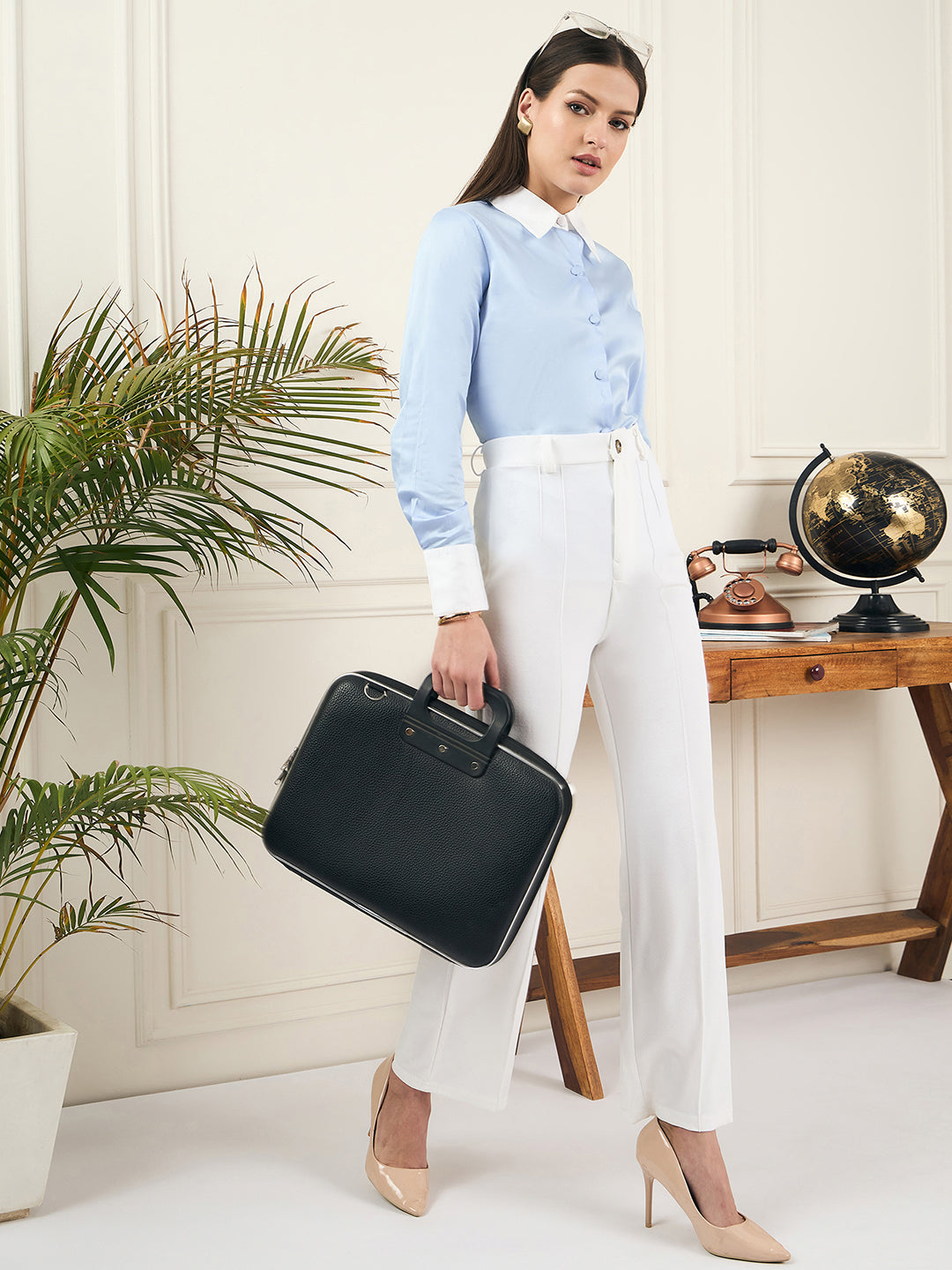 Noi Women Blue Colour Block With Full Sleeves Formal Shirt-Shirts-StyleQuotient