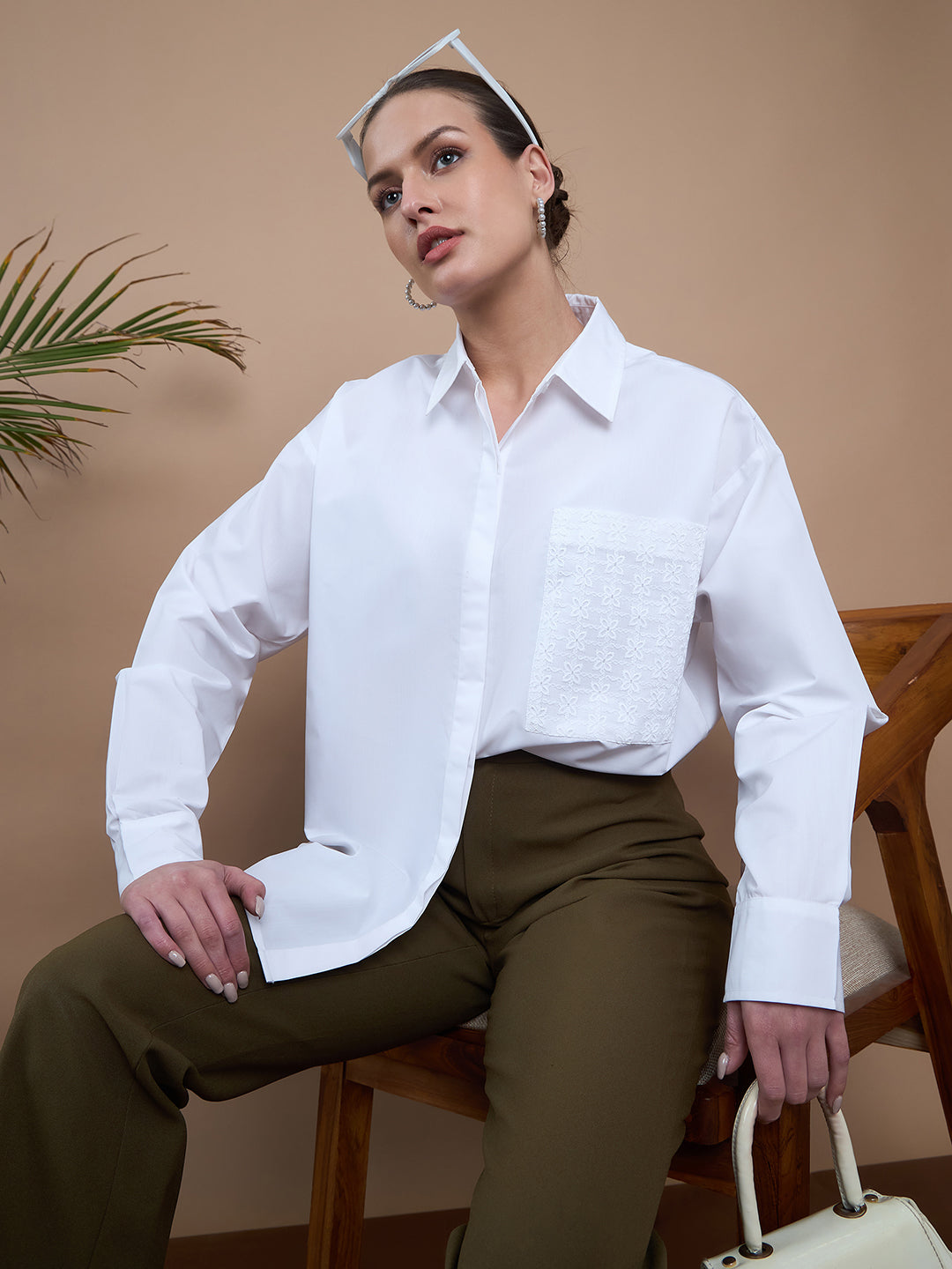Noi Women White With Full Sleeves Oversized Shirt-Shirts-StyleQuotient