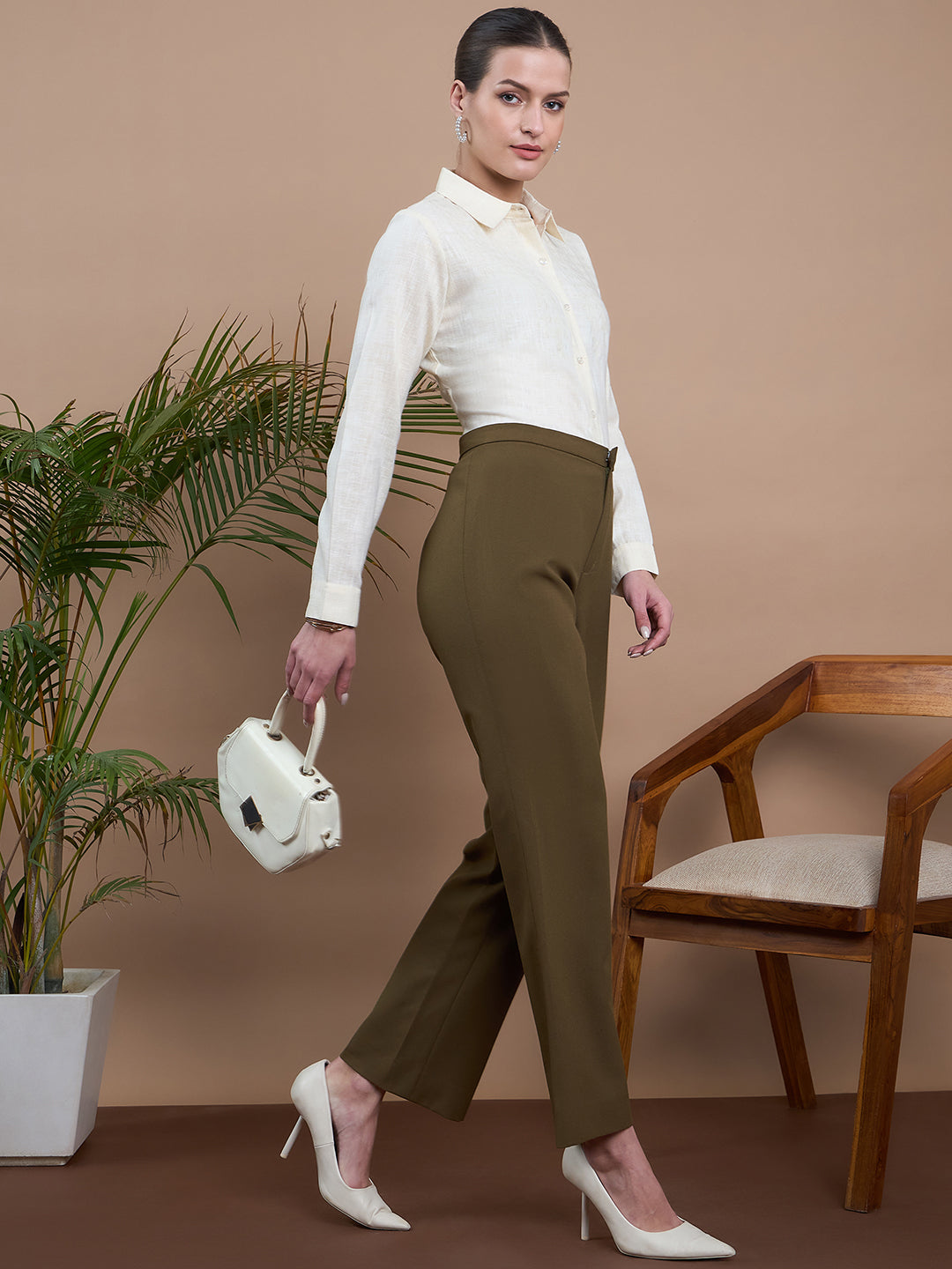 Noi Women Cream Solid Embroidered With Full Sleeves Formal Shirt-Shirts-StyleQuotient