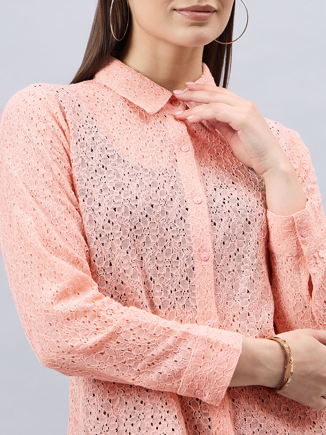 Style Quotient Women Self Design Nude Lace Regular Shirt-Shirts-StyleQuotient