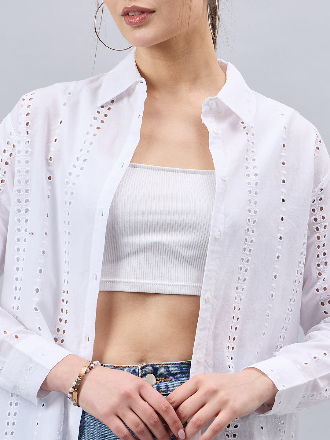 Style Quotient Women White Cotton Comfort Fit Hakoba Shirt-Shirts-StyleQuotient