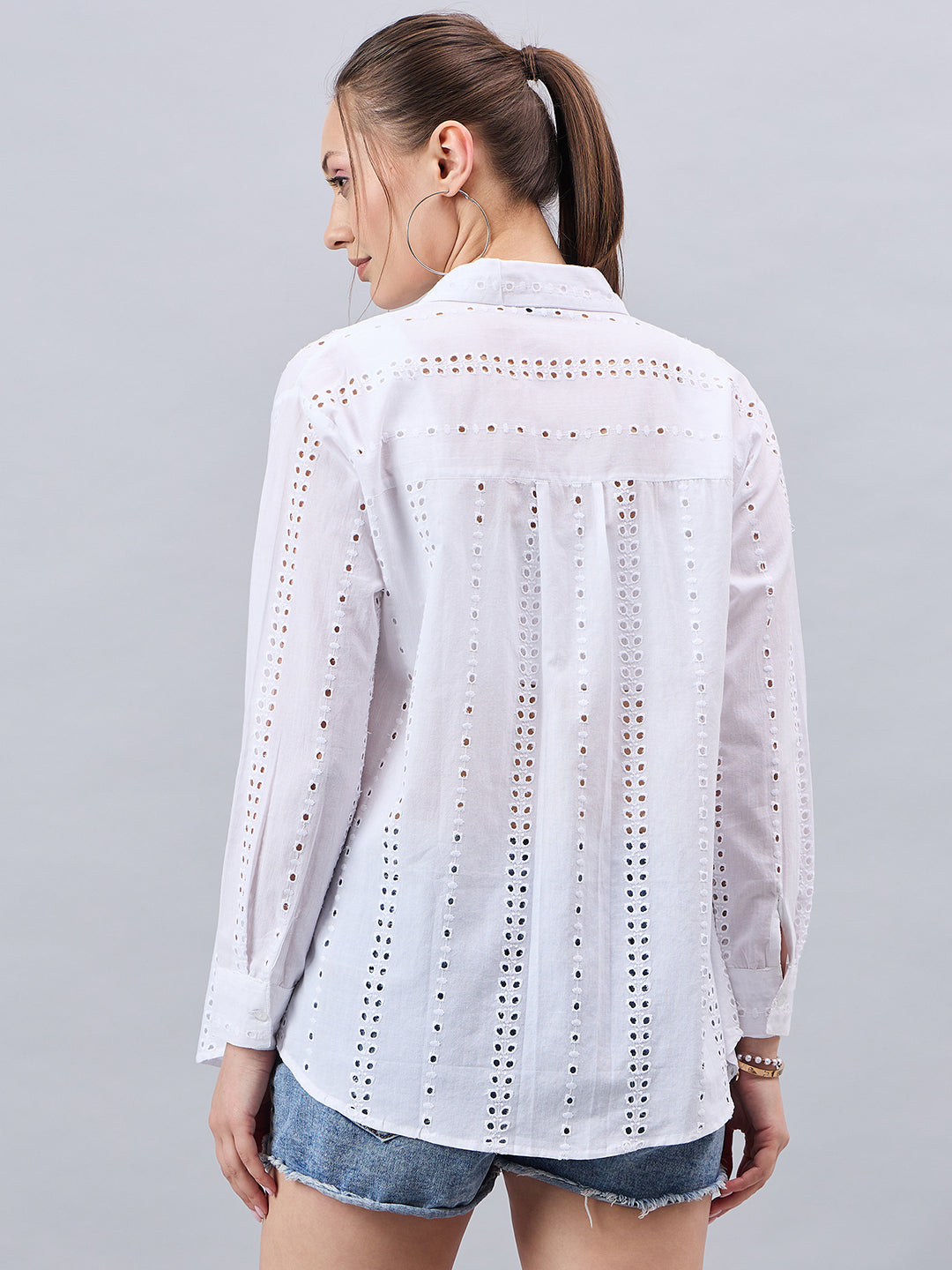 Style Quotient Women White Cotton Comfort Fit Hakoba Shirt-Shirts-StyleQuotient