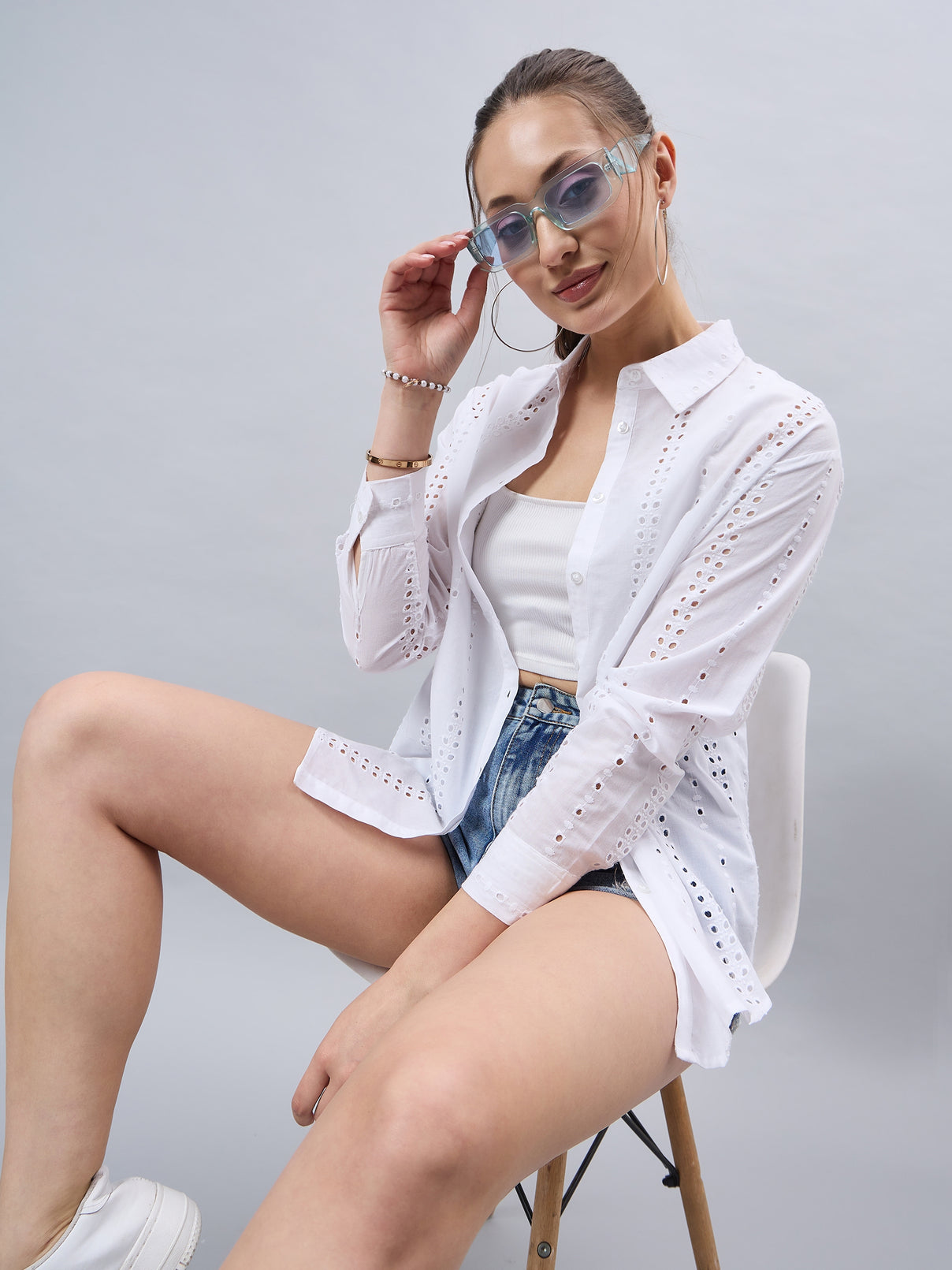 Style Quotient Women White Cotton Comfort Fit Hakoba Shirt-Shirts-StyleQuotient