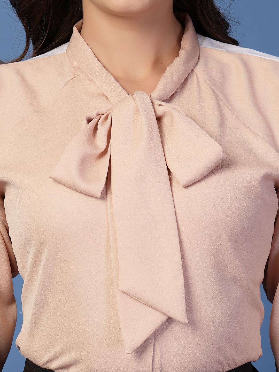 Style Quotient Women Solid Nude And White Polymoss Regular Fit Formal Colorblock Shirt-Shirts-StyleQuotient