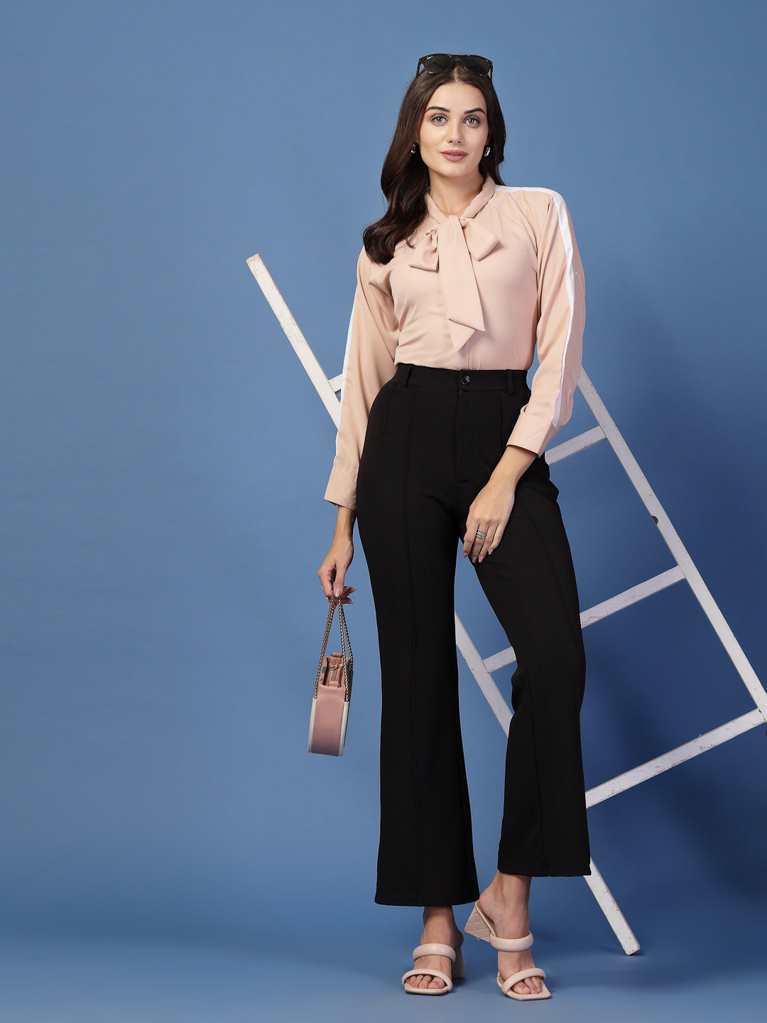 Style Quotient Women Solid Nude And White Polymoss Regular Fit Formal Colorblock Shirt-Shirts-StyleQuotient