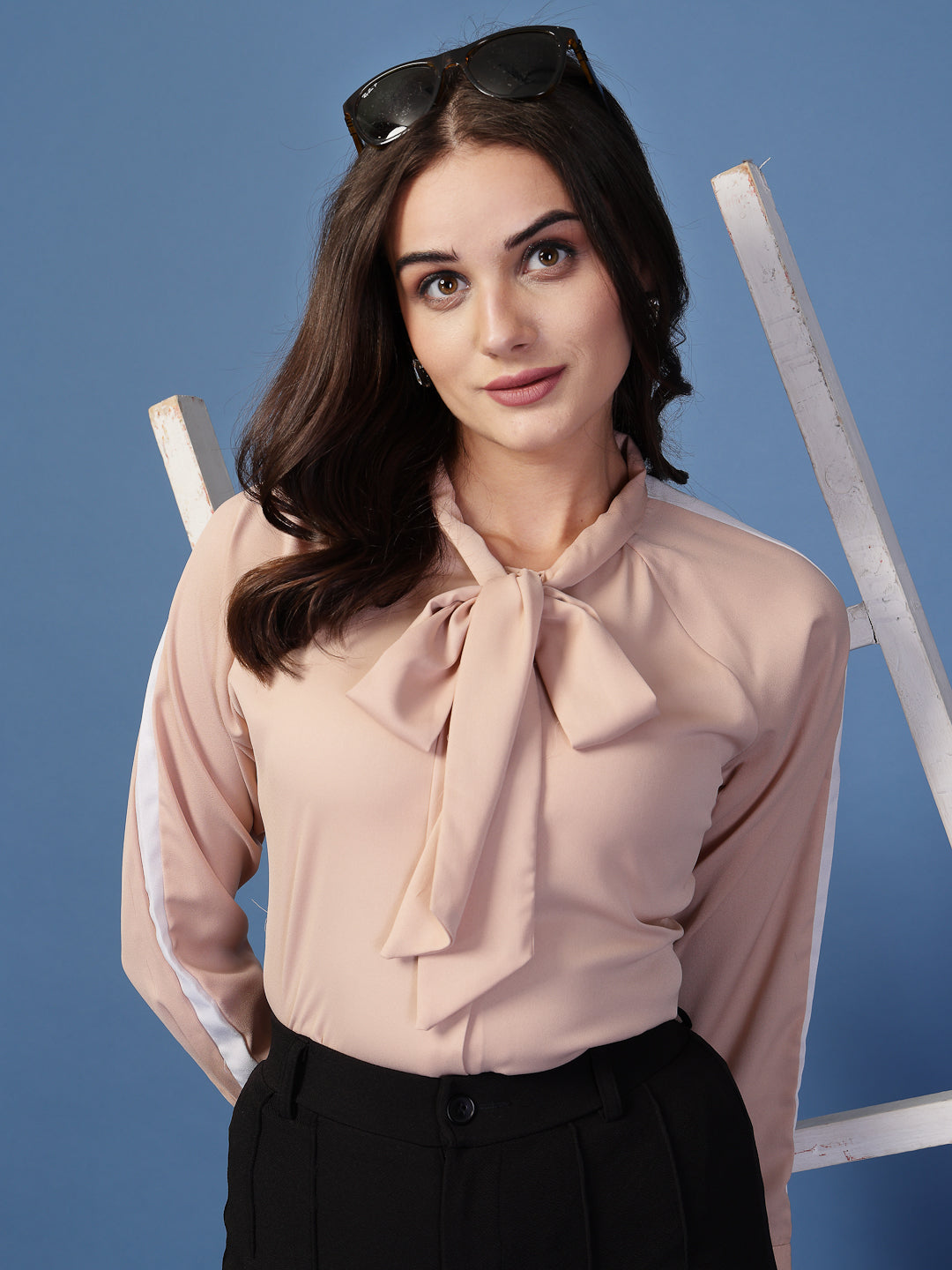 Style Quotient Women Solid Nude And White Polymoss Regular Fit Formal Colorblock Shirt-Shirts-StyleQuotient