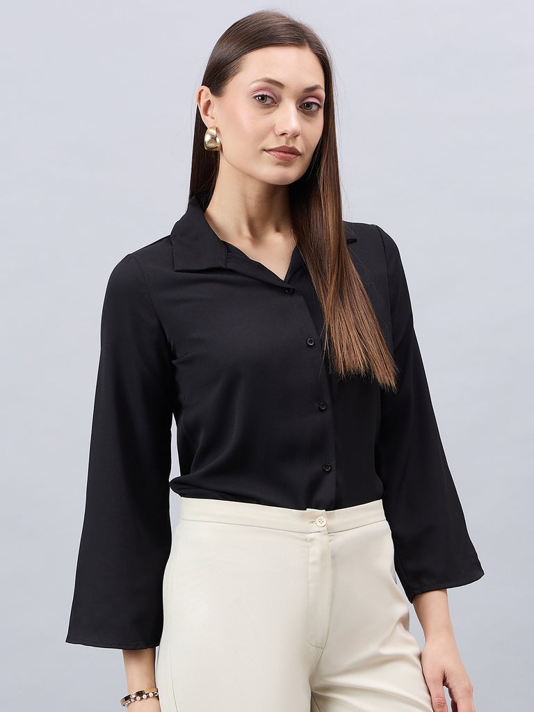 Style Quotient Women Black Solid Regular Fit Shirt-Shirts-StyleQuotient