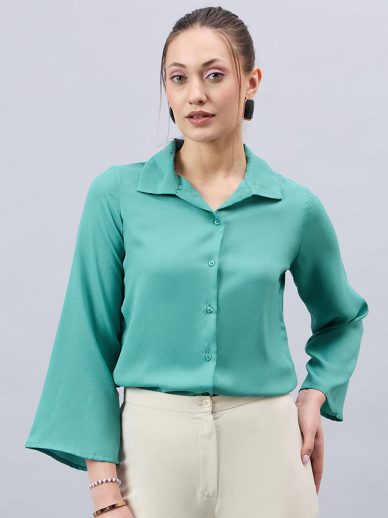 Style Quotient Women Teal Solid Regular Fit Shirt-Shirts-StyleQuotient