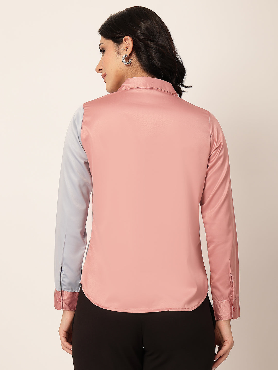 Style Quotient Women Color Block Rose And Light Grey Satin Regular Fit Formal Shirt-Shirts-StyleQuotient