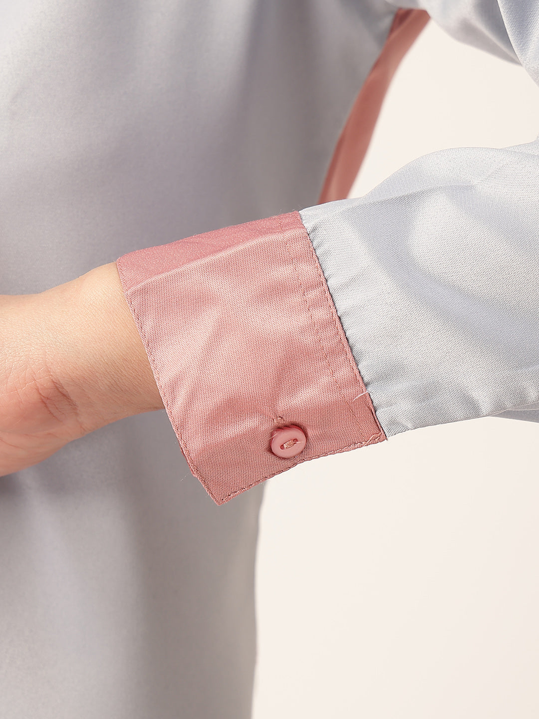 Style Quotient Women Color Block Rose And Light Grey Satin Regular Fit Formal Shirt-Shirts-StyleQuotient
