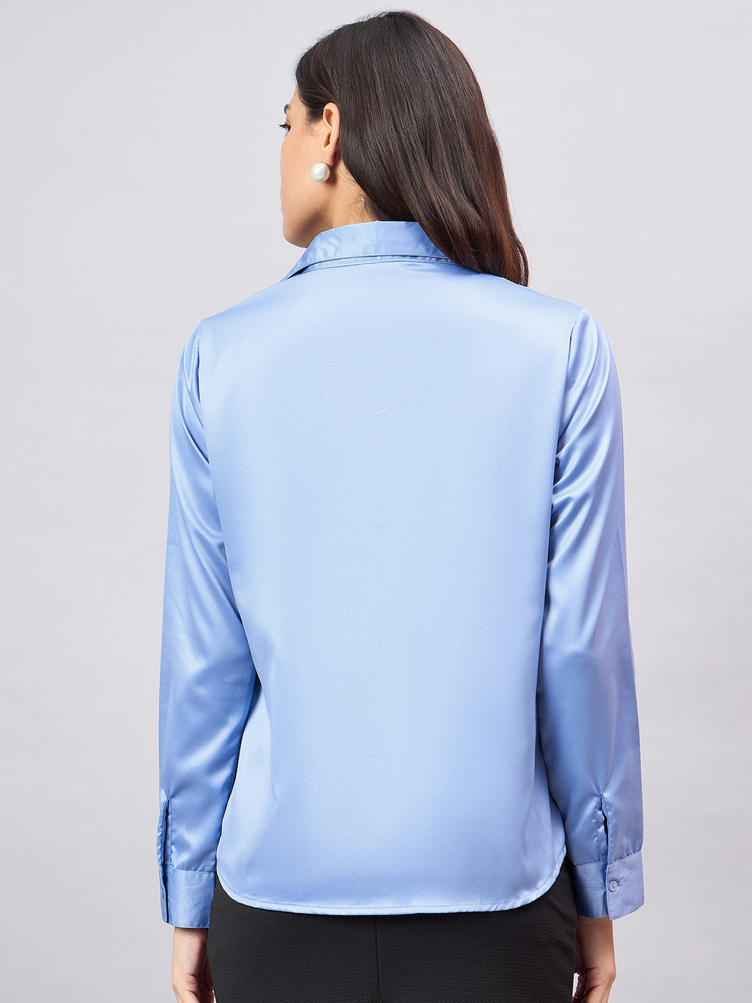 Style Quotient Women Blue Satin Regular Formal Shirt-Shirts-StyleQuotient
