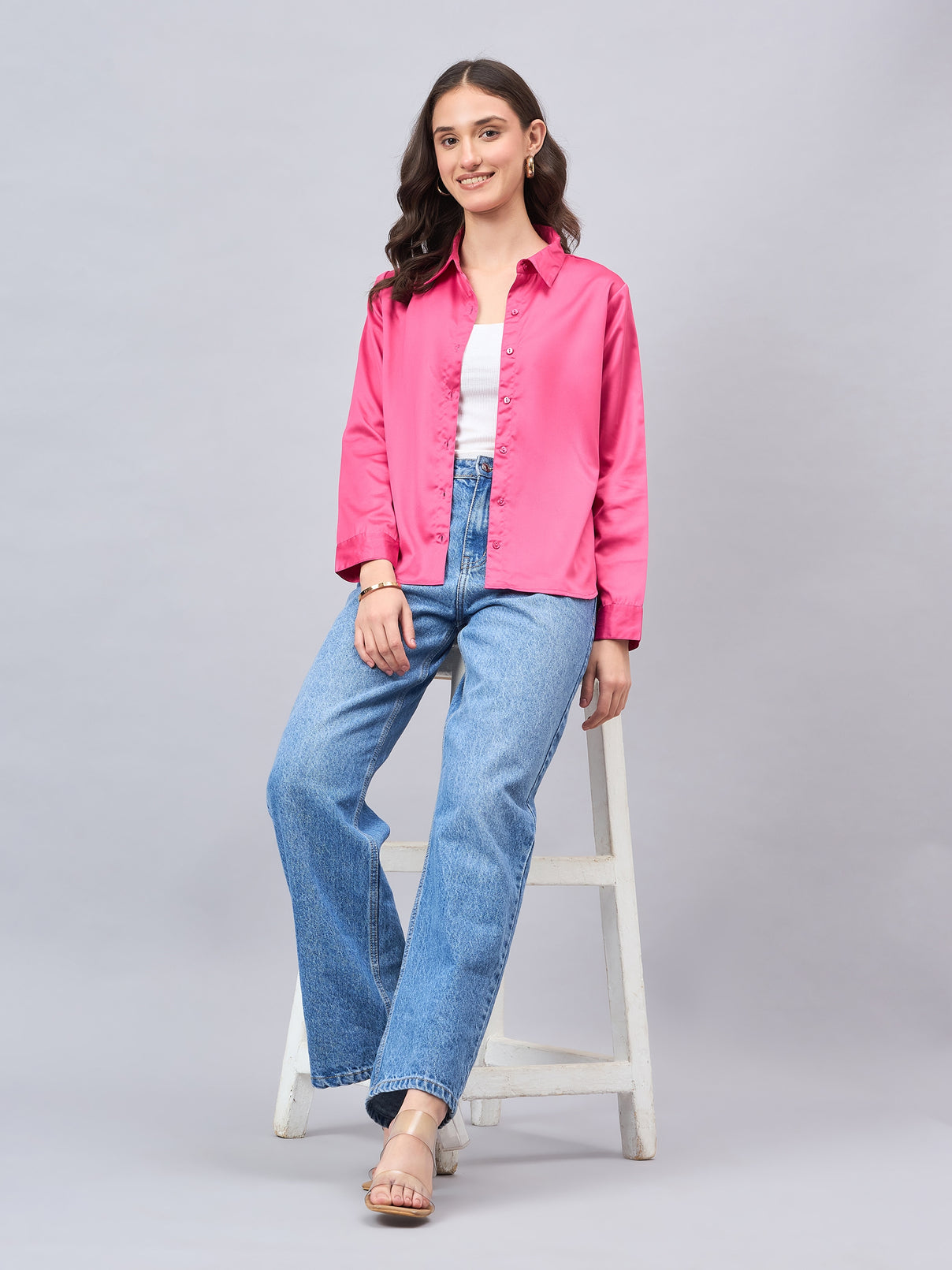 Style Quotient Women Fuchsia Pink Satin Regular Formal Shirt-Shirts-StyleQuotient