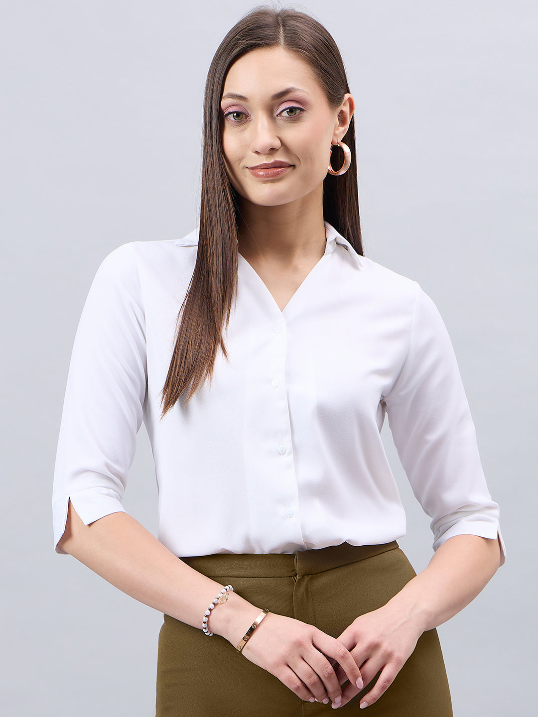 Style Quotient Women White Solid Polymoss Regular Formal Shirt-Shirts-StyleQuotient