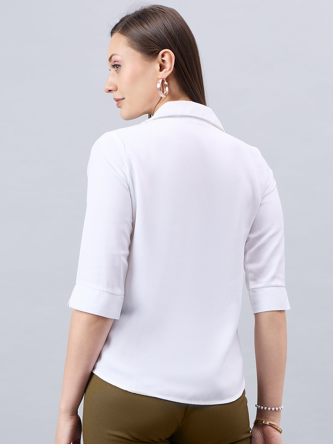 Style Quotient Women White Solid Polymoss Regular Formal Shirt-Shirts-StyleQuotient