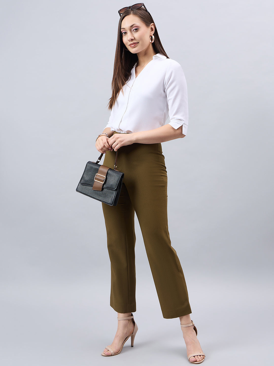 Style Quotient Women White Solid Polymoss Regular Formal Shirt-Shirts-StyleQuotient