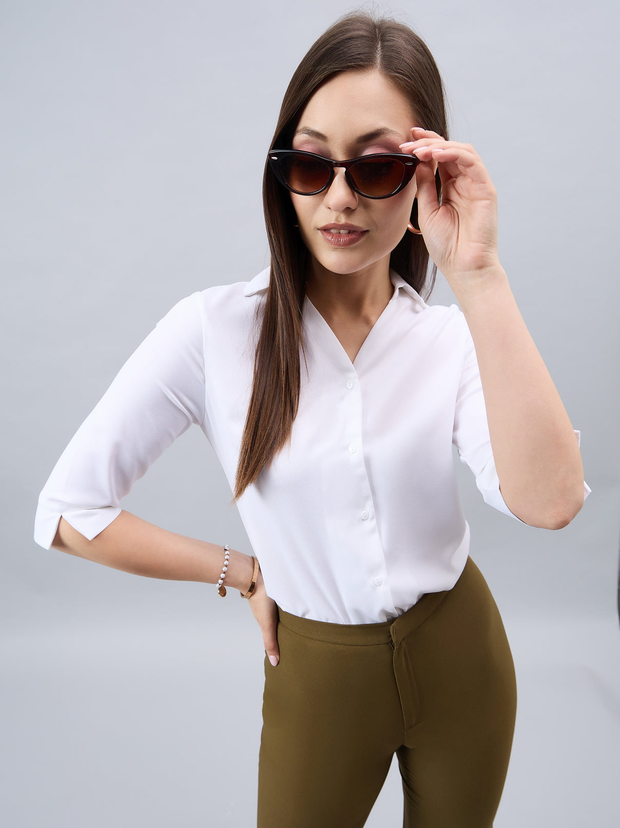 Style Quotient Women White Solid Polymoss Regular Formal Shirt-Shirts-StyleQuotient