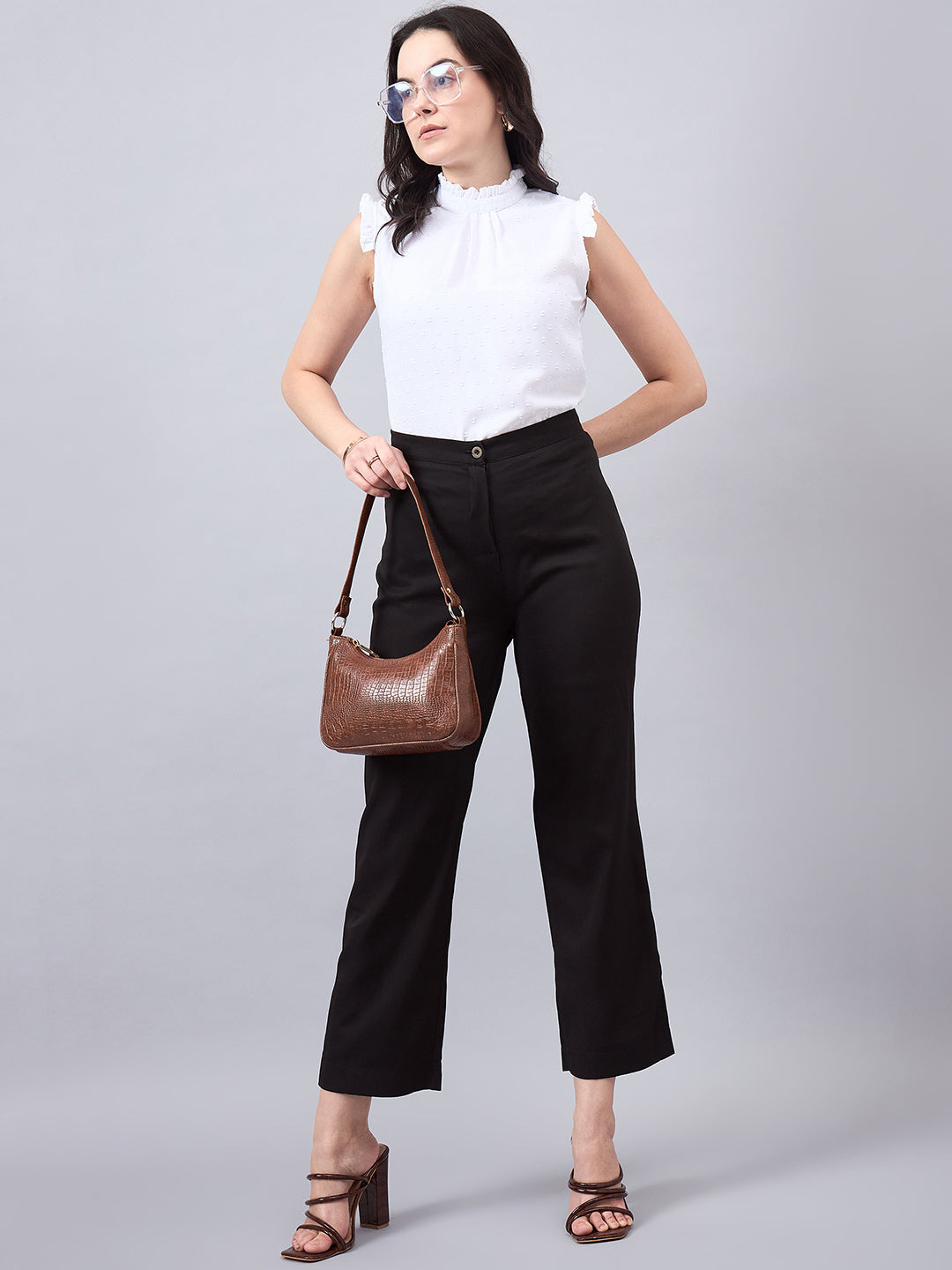 Style Quotient Women Self Design White Swiss Dot Regular Fit Formal Top-Tops-StyleQuotient