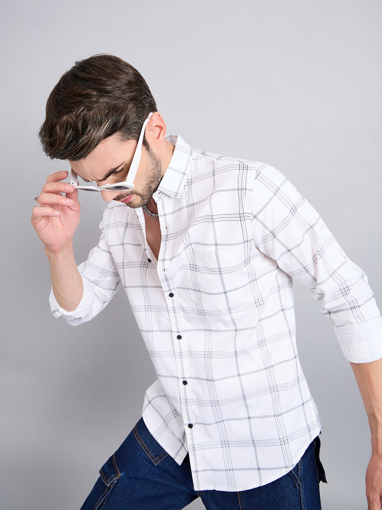 Style Quotient Men White cotton Checks Shirt-Mens Shirt-StyleQuotient