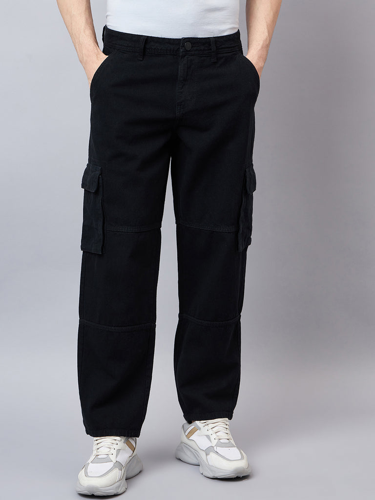 Style Quotient Men Black Relaxed Fit Mid Rise Cargos-Mens Jeans-StyleQuotient