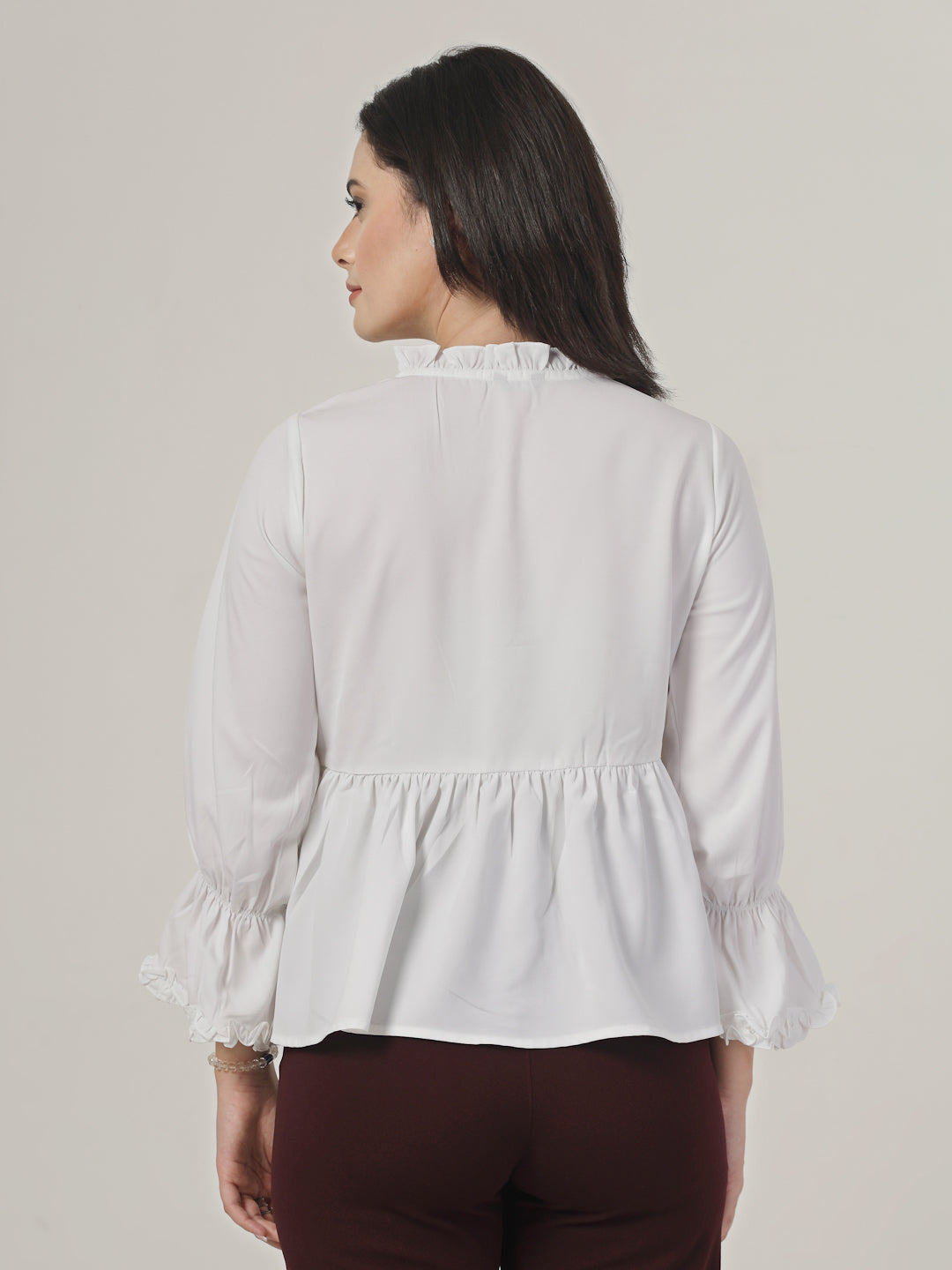 Style Quotient Women Solid White Polymoss Regular Fit Smart Casual Top-Tops-StyleQuotient