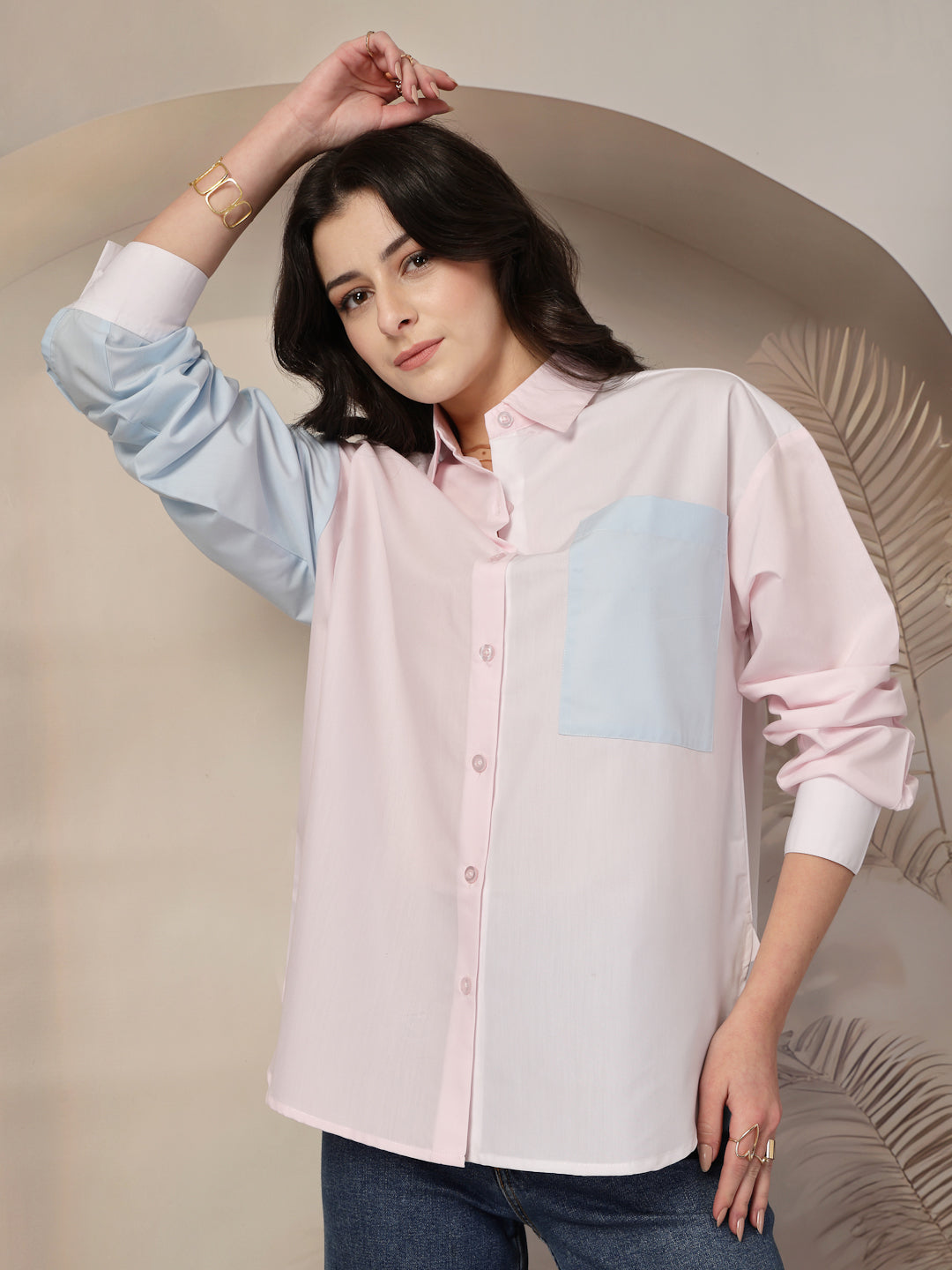 Style Quotient Womens Colour Block Oversize Shirt-Shirts-StyleQuotient