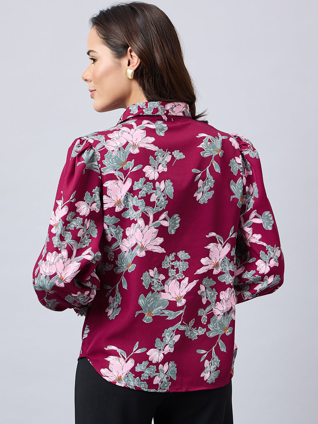 Style Quotient Women Maroon And Multi Floral Printed Polyester Regular Fit Smart Casual Shirt-Shirts-StyleQuotient