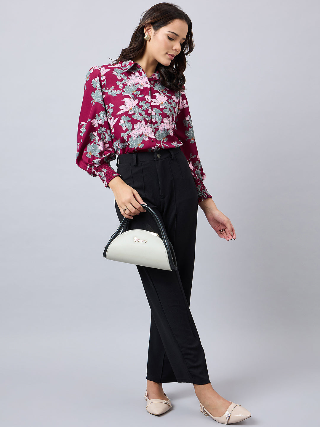 Style Quotient Women Maroon And Multi Floral Printed Polyester Regular Fit Smart Casual Shirt-Shirts-StyleQuotient