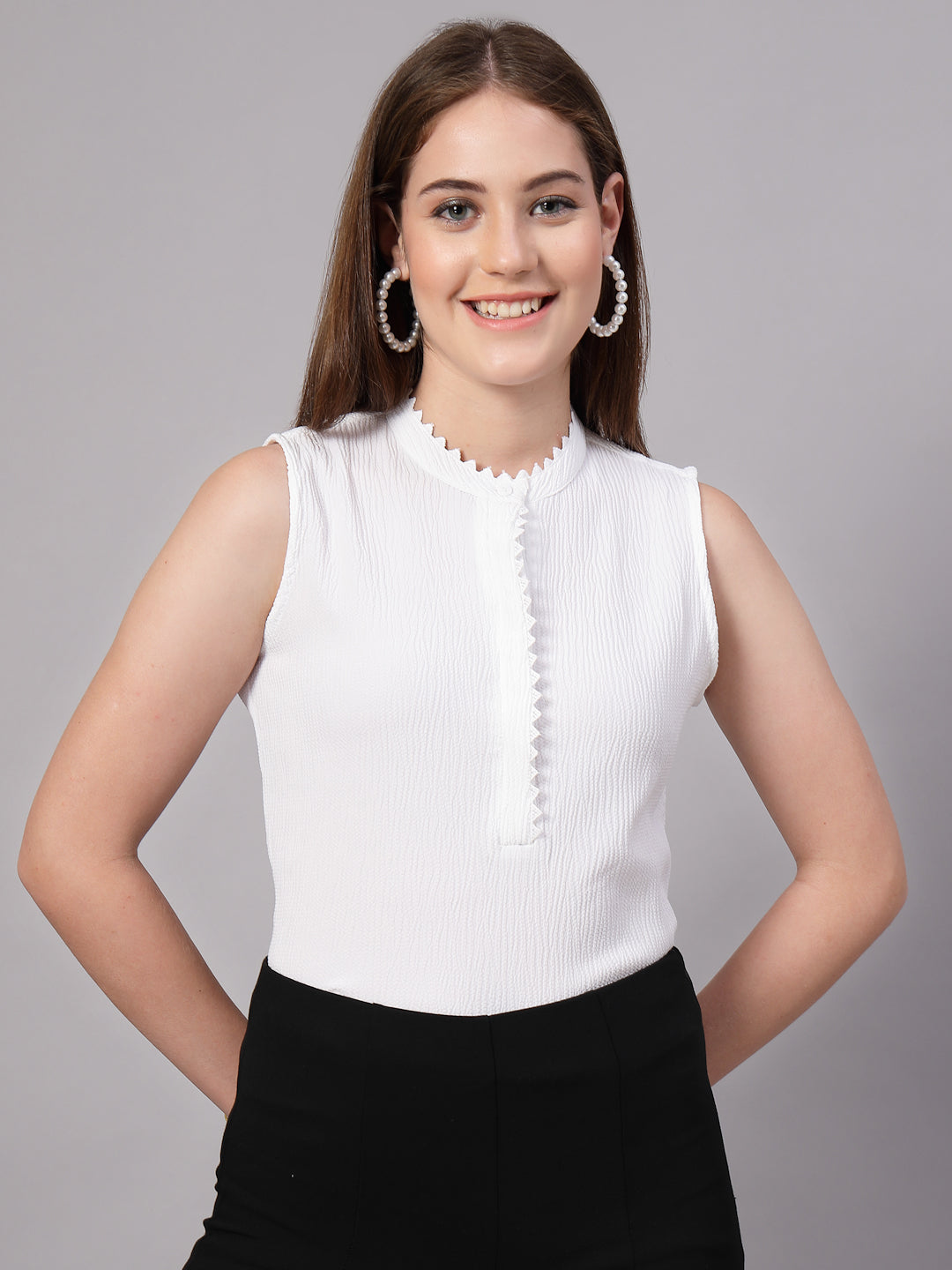 Style Quotient Women White Sleeveless Top-Tops-StyleQuotient