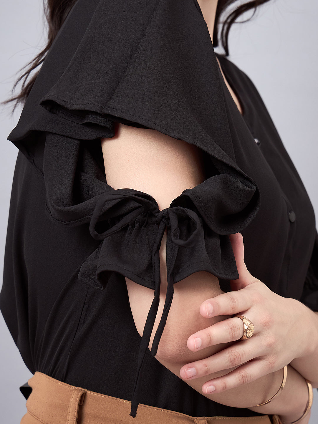 Style Quotient Women Solid White Polymoss Regular Fit Formal Flutter Sleeve Shirt-Shirts-StyleQuotient