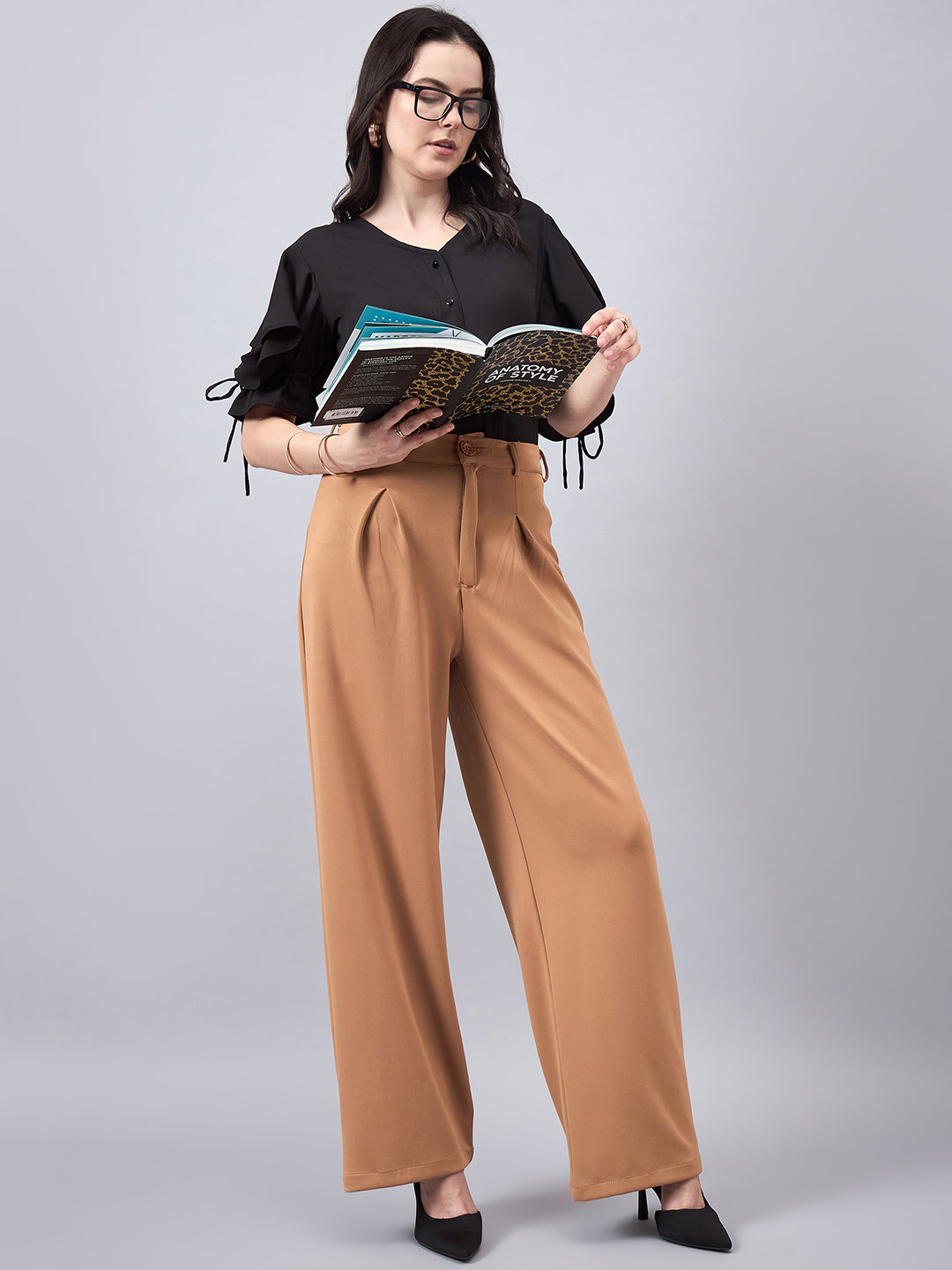 Style Quotient Women Solid White Polymoss Regular Fit Formal Flutter Sleeve Shirt-Shirts-StyleQuotient