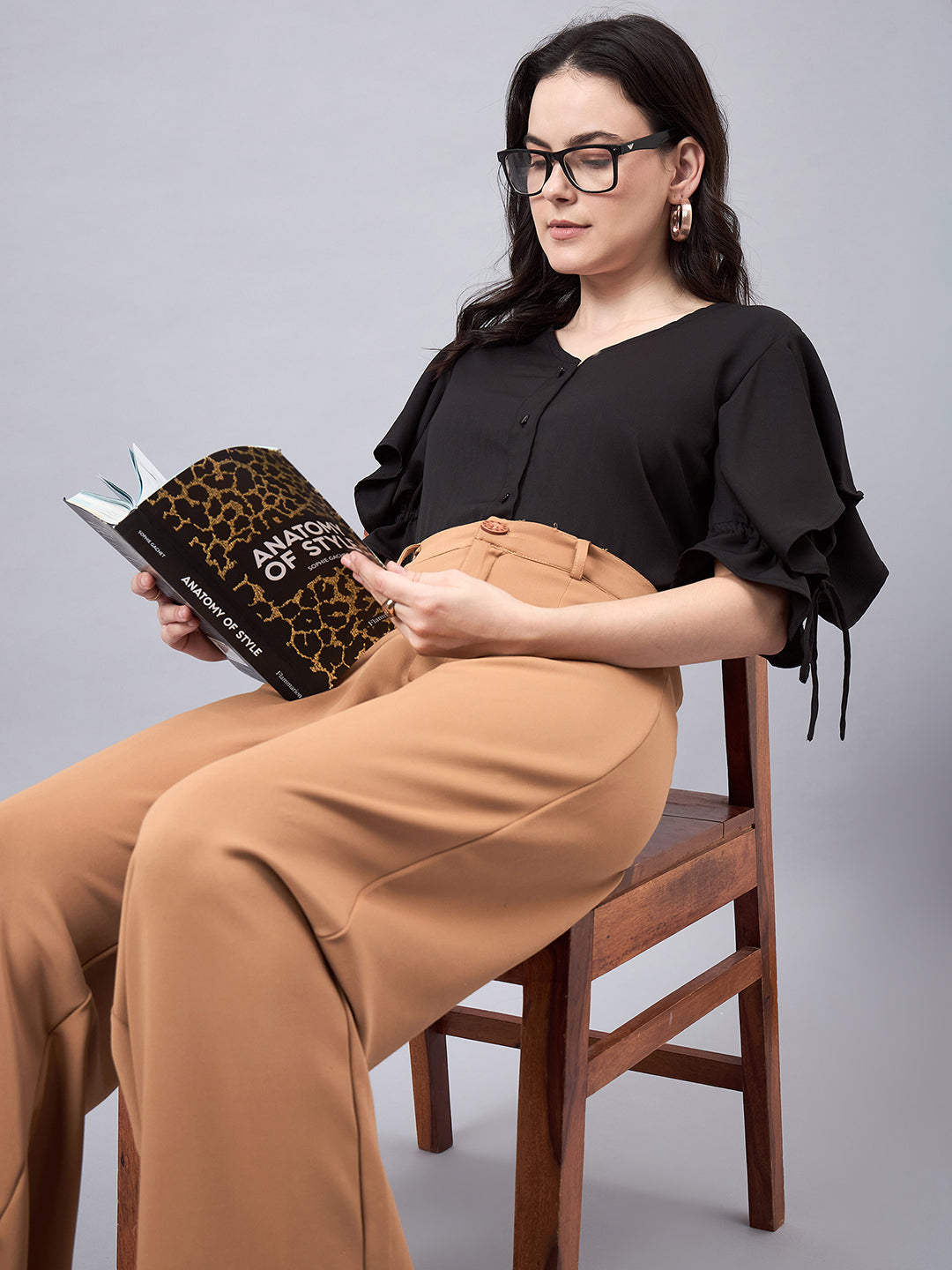 Style Quotient Women Solid White Polymoss Regular Fit Formal Flutter Sleeve Shirt-Shirts-StyleQuotient