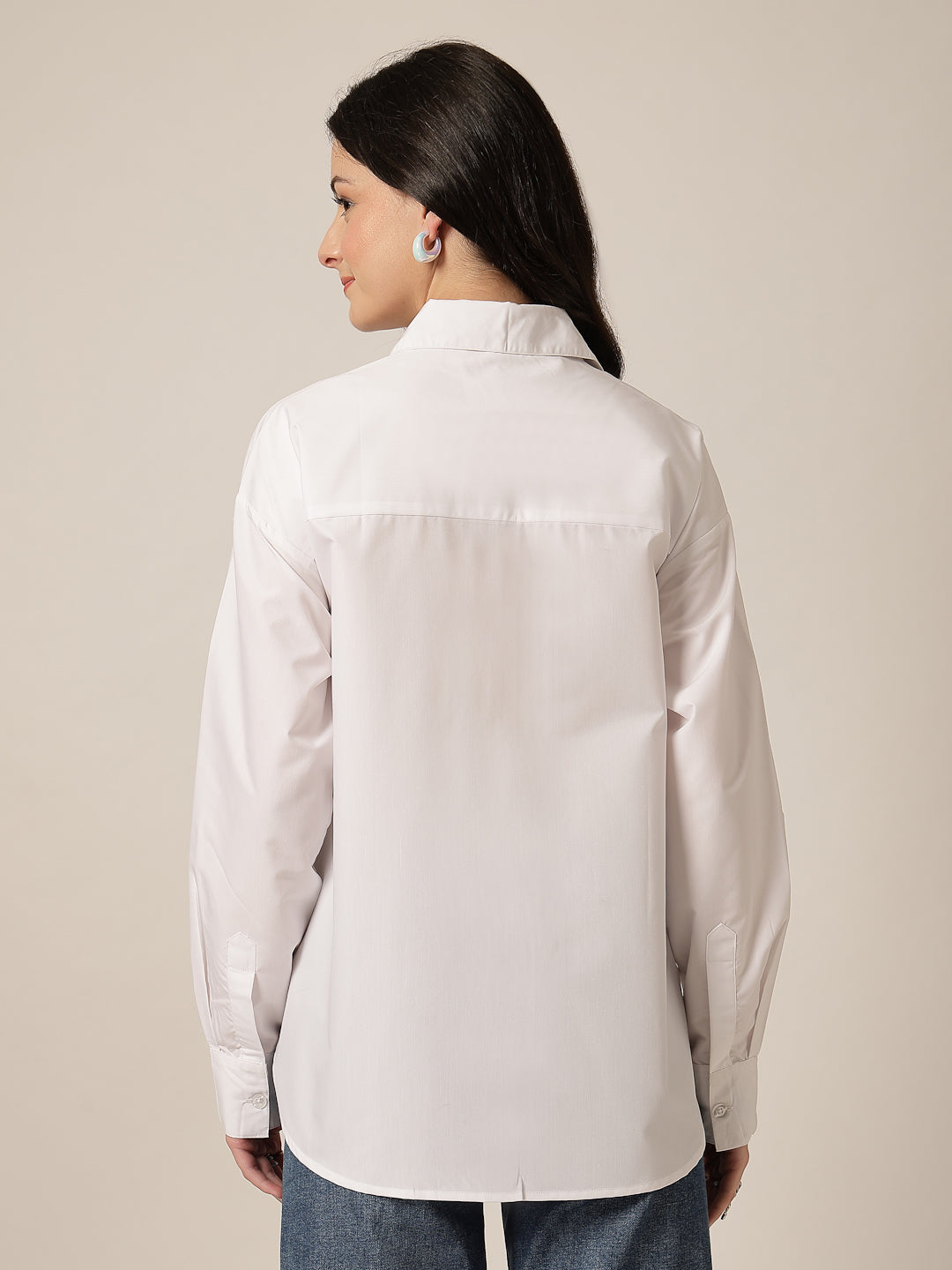 Style Quotient Women Solid Oversize Shirt with Printed pocket-Shirts-StyleQuotient