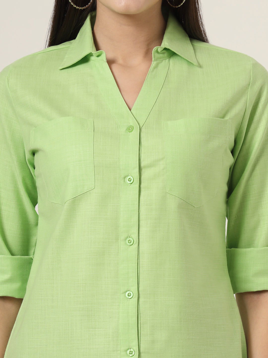 Style Quotient Women Green Solid Double Pocket Shirt-Shirts-StyleQuotient