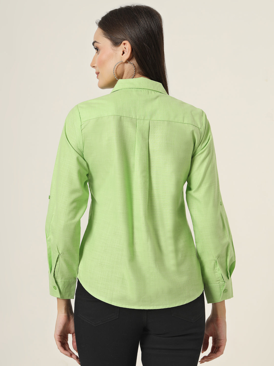 Style Quotient Women Green Solid Double Pocket Shirt-Shirts-StyleQuotient