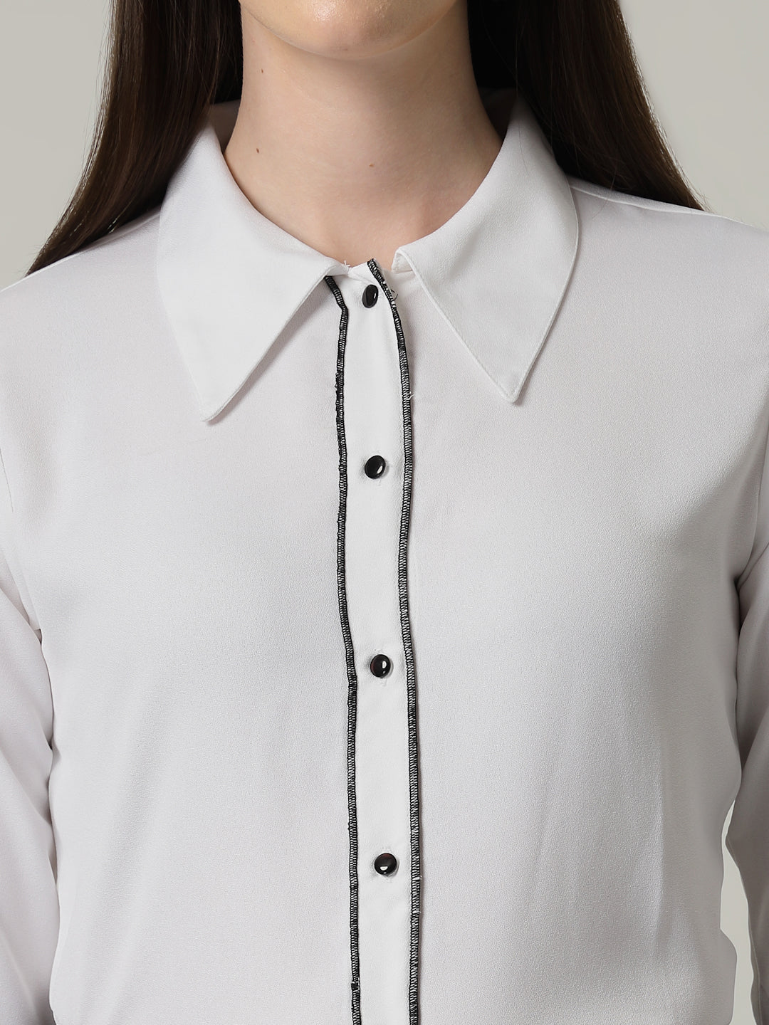 Style Quotient Women Solid White Regular Fit Polyester Bell Sleeve Formal Shirt-Shirts-StyleQuotient