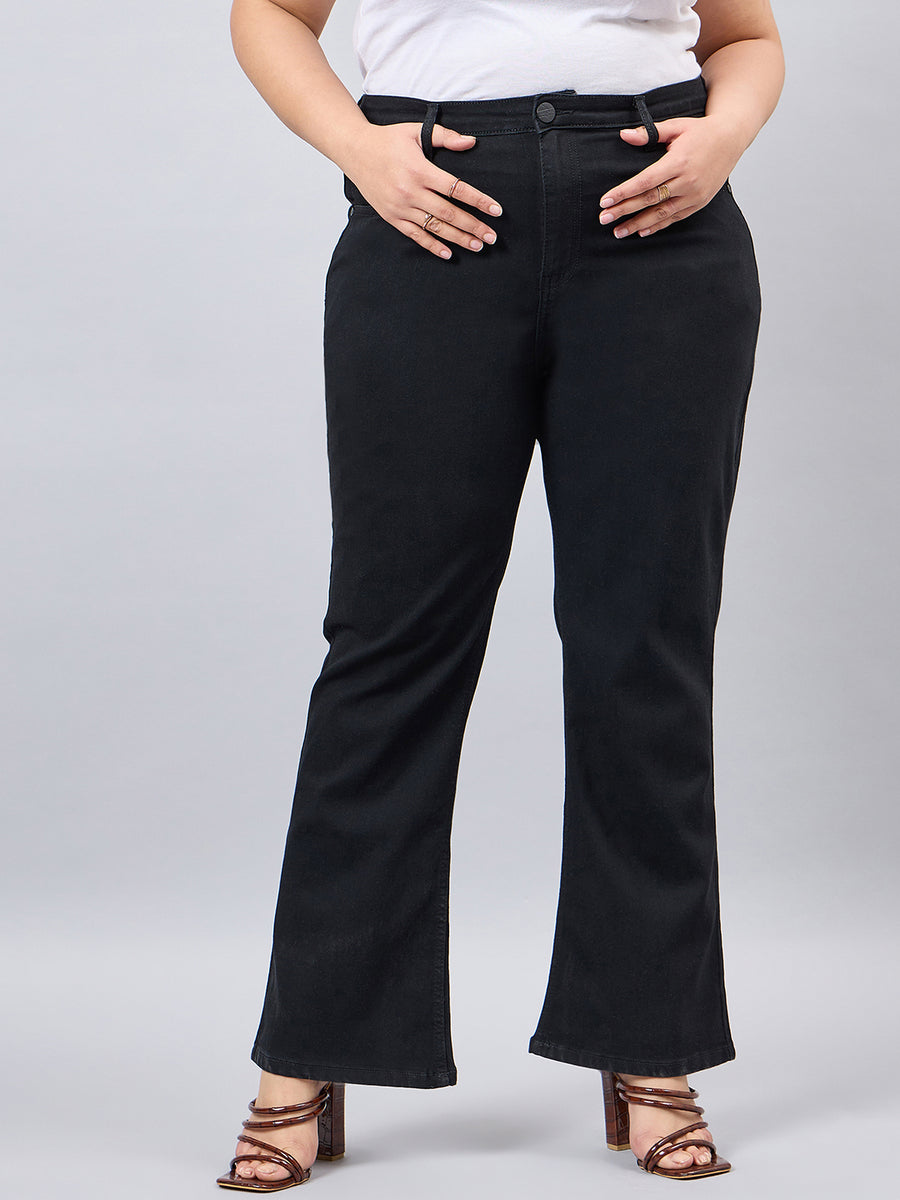 Style Quotient Women Plus Size Black Boot Cut High Rise