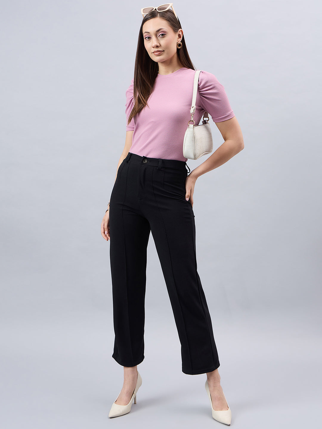 Style Quotient Women Solid Dusty Rose Poly Knit Smart Casual Regular Top-Tops-StyleQuotient