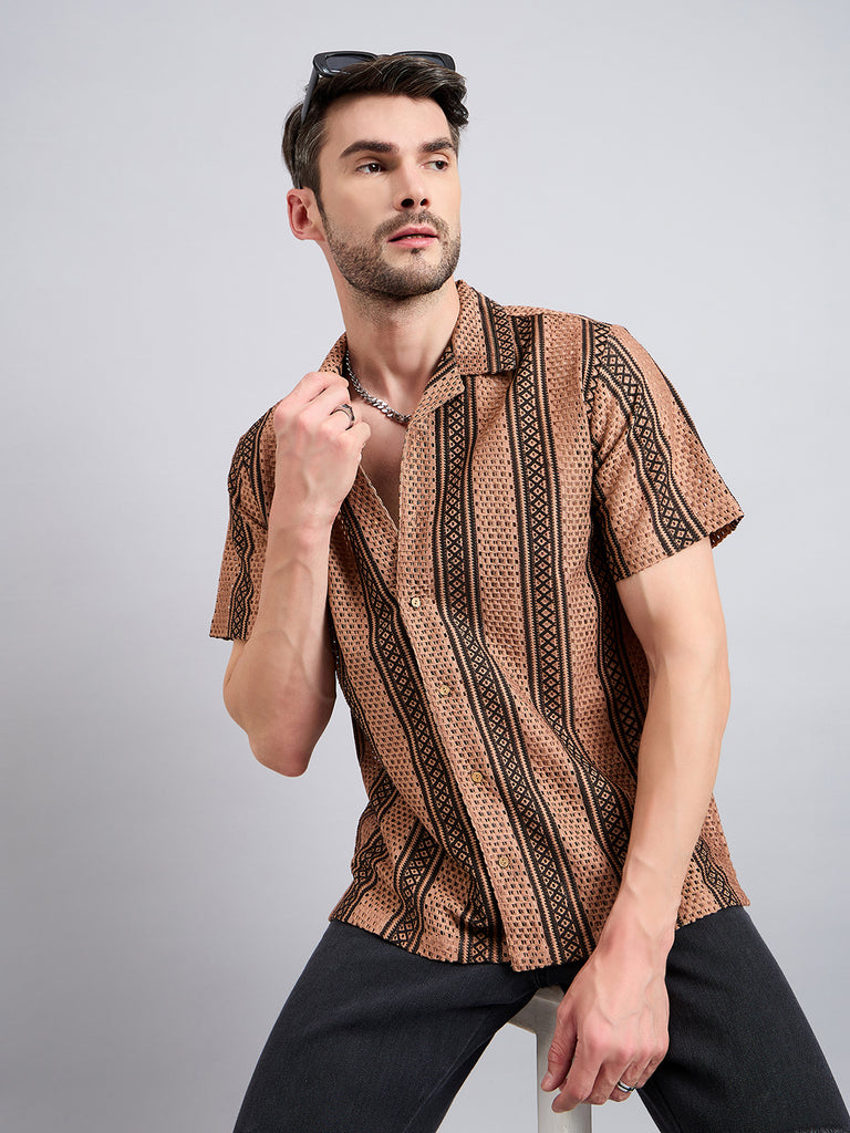 Style Quotient Men Brown Textured Oversize Shirt-Mens Shirt-StyleQuotient