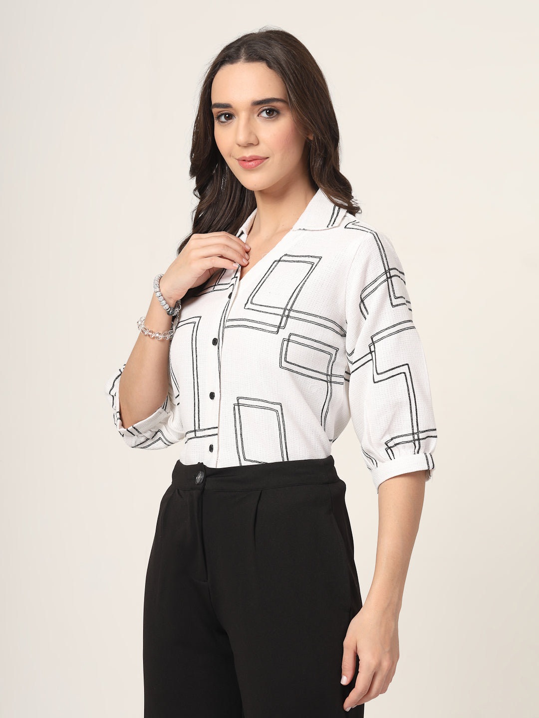 Style Quotient Women White and black Oversize Shirt-Shirts-StyleQuotient