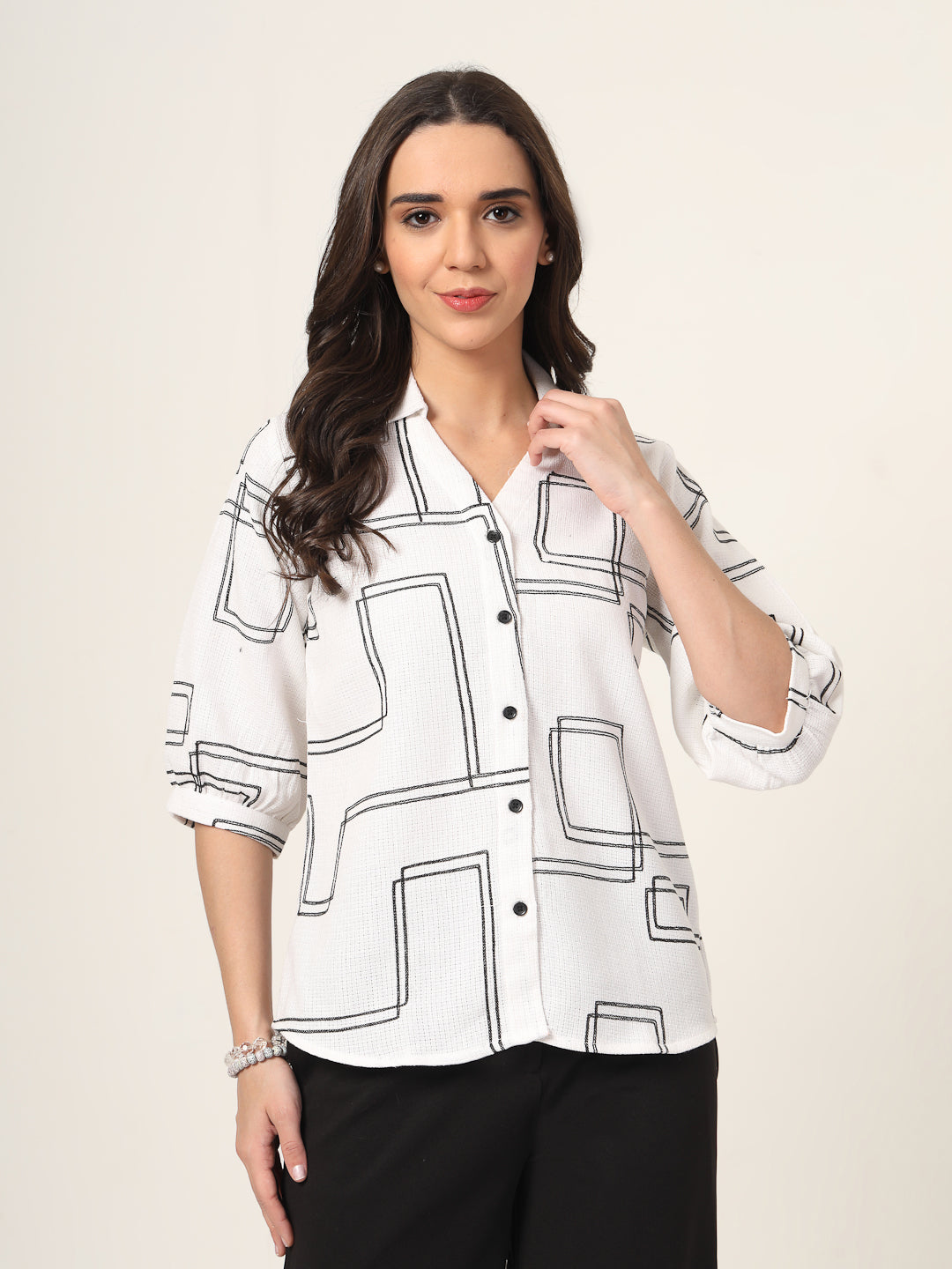 Style Quotient Women White and black Oversize Shirt-Shirts-StyleQuotient