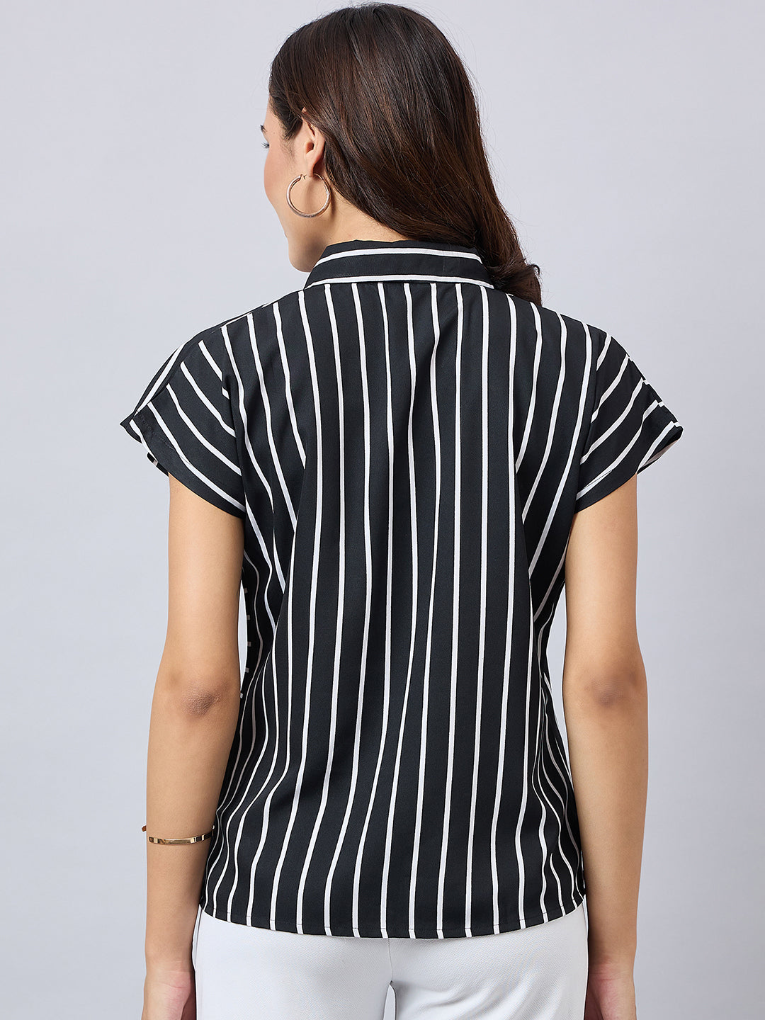 Style Quotient Women Stripe Short Sleeve Shirt-Shirts-StyleQuotient