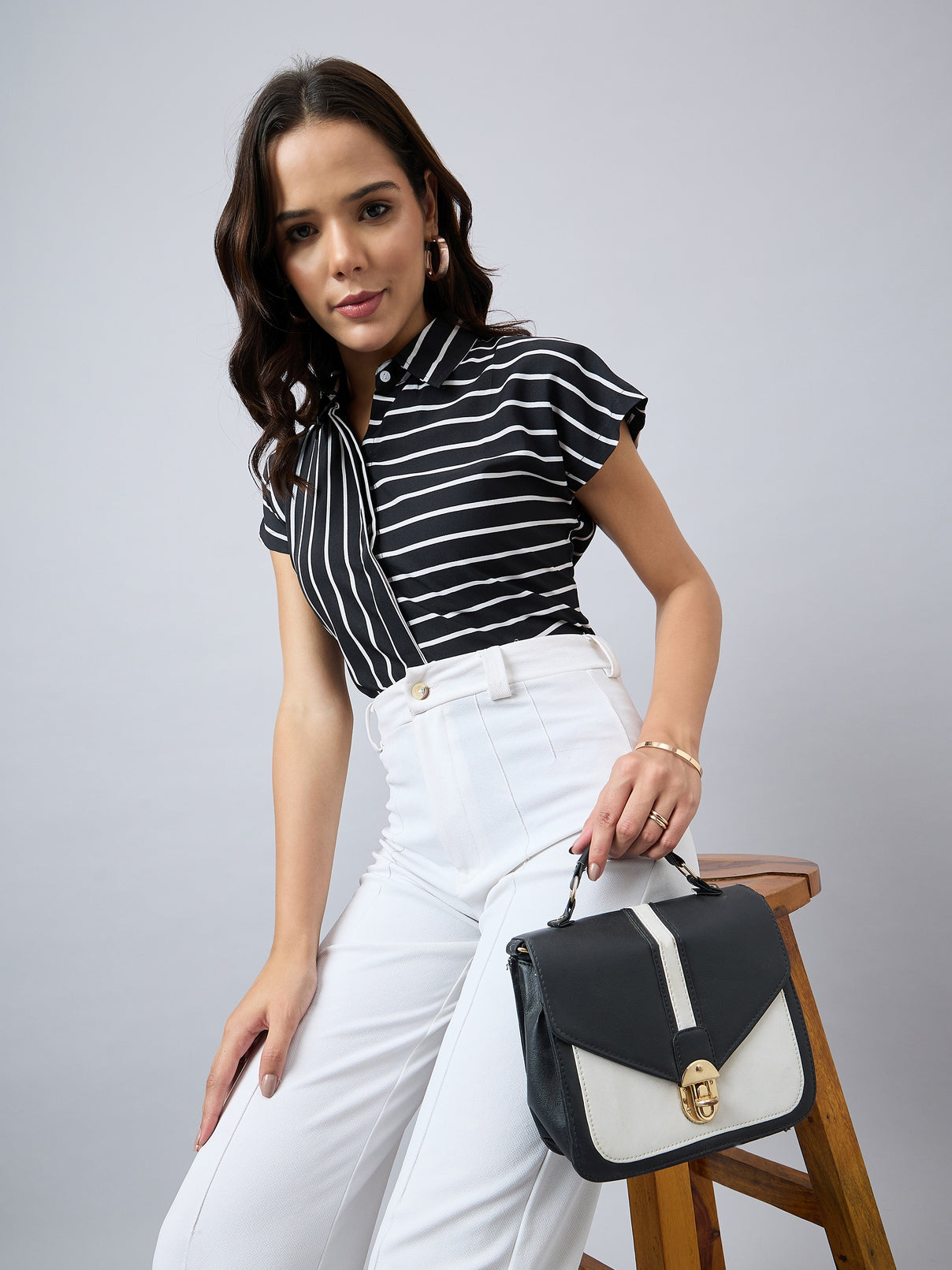 Style Quotient Women Stripe Short Sleeve Shirt-Shirts-StyleQuotient