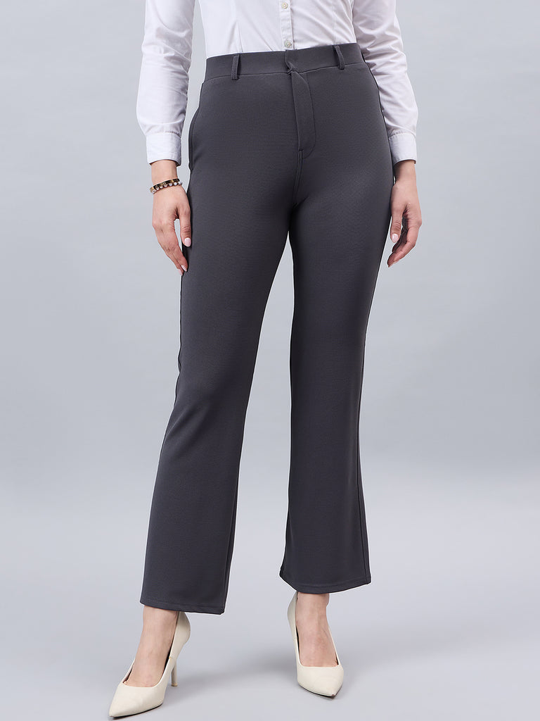 Style Quotient Women Solid Grey Self Design Polyester Formal Trouser-Trousers-StyleQuotient